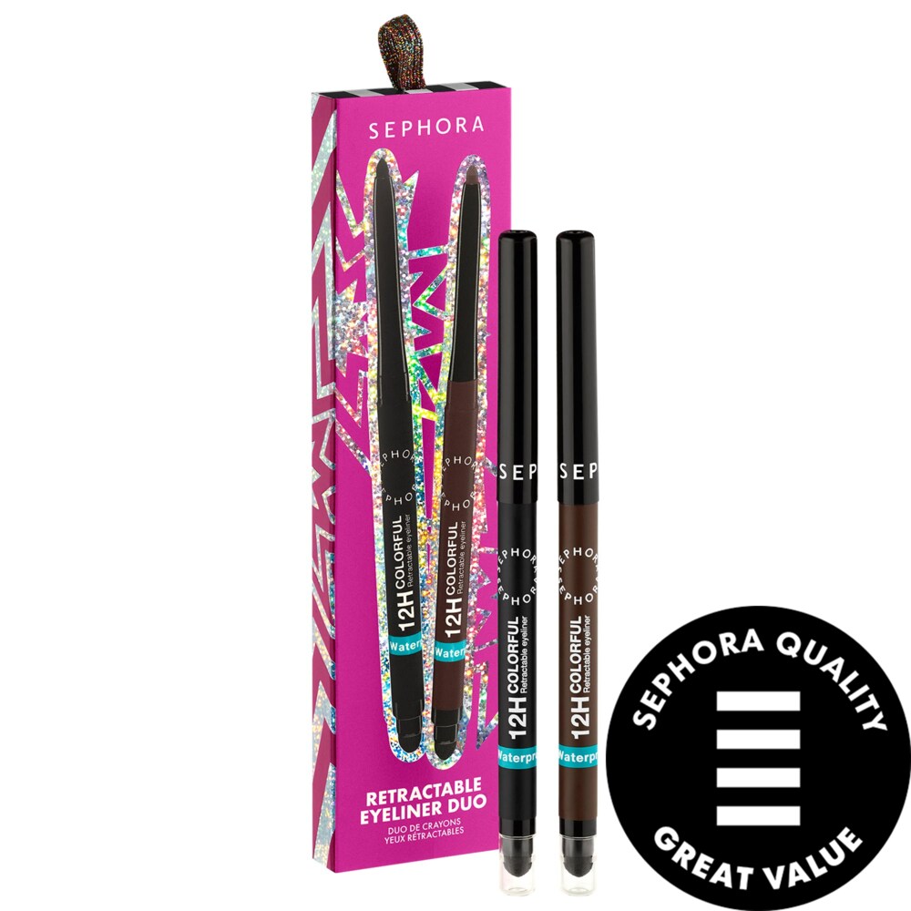 12H Colorful Waterproof Retractable Eyeliner Duo Set
