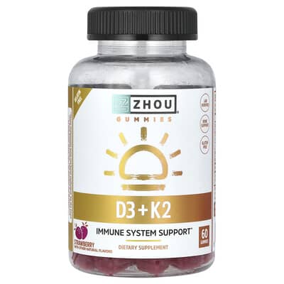 D3 + K2 Gummies, Natural Strawberry, 60 Gummies
