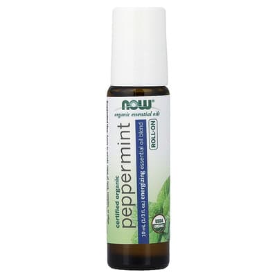 NOW Foods органические эфирные масла, ролик с мятой, 1/3 fl oz (10 ml)