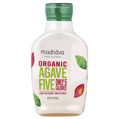 Madhava Clean & Simple, Organic Agave Five®, подсластитель с низким гликемическим индексом, 16 oz (454 g)