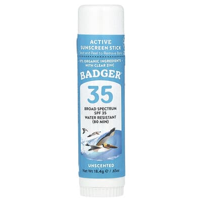 Active Sunscreen Stick, SPF 35, Unscented, 0.65 oz (18.4 g)
