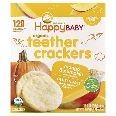 Happy Baby®, органические диетические крекеры, манго и тыква с амарантом, 12 упаковок, 0.14 oz (4 g) каждая