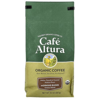 Organic Coffee, Morning Blend, цельное зерно, средняя обжарка, 20 oz (567 g)
