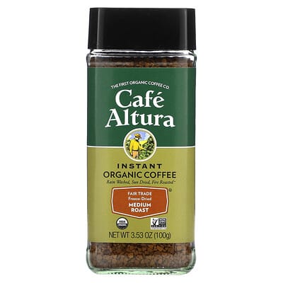 Мгновенный органический кофе, средняя обжарка, сублимированный, 3.53 oz (100 g)