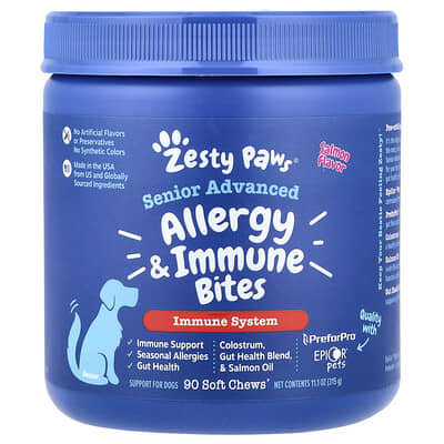 Зоотовары Zesty Paws Senior Advanced Allergy & Immune Bites, Лосось, 90 шт., 315 g