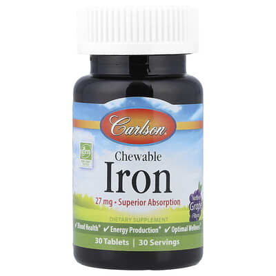 Chewable Iron, Natural Grape, 27 mg, 30 Tablets