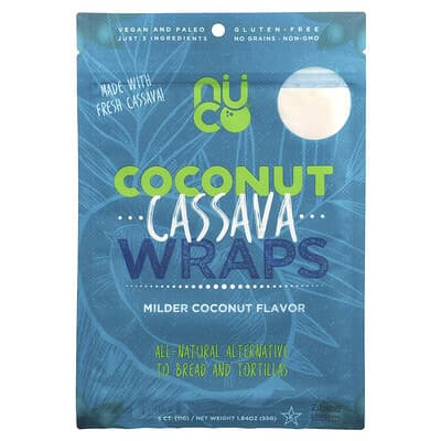 Кокосовые обертки Coconut Cassava Wraps, мягкий кокос, 5 шт., 1.94 oz (55 g)