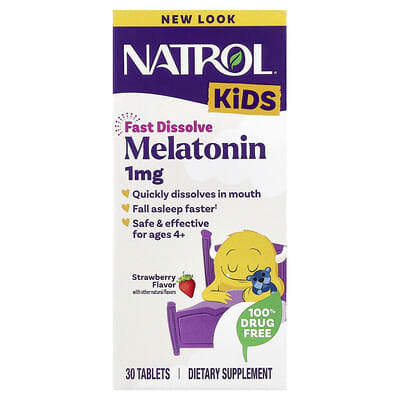 Kids, Melatonin, Ages 4+, Strawberry, 30 Tablets