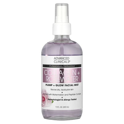 Коллаген + Розовая вода, Мист для лица для упругости и сияния, 7.5 fl oz (222 ml)