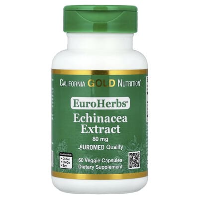 EuroHerbs™, экстракт травы эхинацеи, качество Euromed, 80 mg, 60 вегетарианских капсул