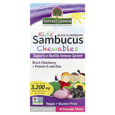 Детские жевательные таблетки Sambucus, черная бузина + витамин-C и цинк, 45 штук Nature's Answer