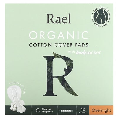 Organic Cotton Cover Pads with Leak Locker, Overnight , 12 Count