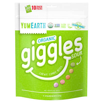 Organic Giggles, Sour, 10 Snack Packs, 0.5 oz (14 g) Each