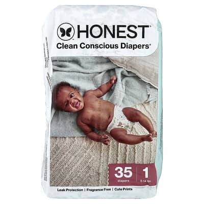 Clean Conscious Diapers™, Size 1, 8-14 lbs, Turtle Time, 35 Diapers