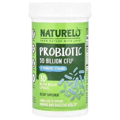 NATURELO пробиотик, 50 Billion CFU, 30 капсул с пролонгированным высвобождением