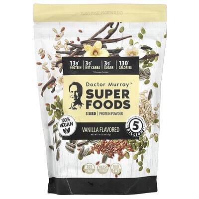 Super Foods, 3 Seed Protein Powder, Pumpkin + Flax + Sunflower, Vanilla, 16 oz (453.5 g)