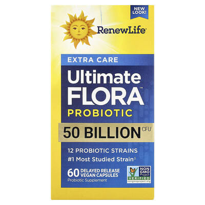 Extra Care, Ultimate Flora™ пре- и пробиотик, 60 веганских капсул с замедленным высвобождением