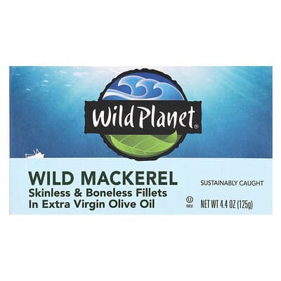 Wild Mackerel, Skinless & Boneless Fillets in Extra Virgin Olive Oil, 4.4 oz (125 g)
