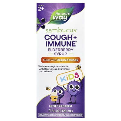 Детский сироп Sambucus® Cough + Immune с органическим медом, Elderberry, 4 fl oz (120 ml)