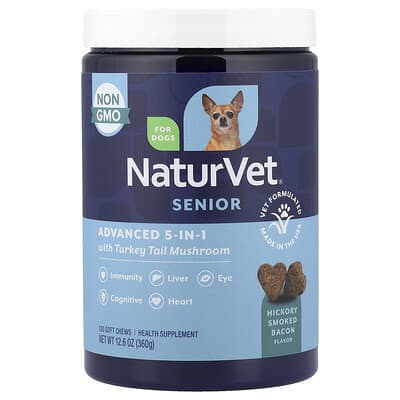 NaturVet Senior Advanced 5-in-1 с грибом Turkey Tail для собак Hickory Smoked Bacon 120 жевательных капсул 12.6 oz (360 g)