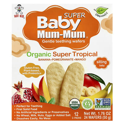 Baby Mum-Mum® Super, нежные жевательные таблетки для прорезывания зубов, для малышей, органические тропические, 12 упаковок по 2 штуки