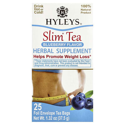 Slim Tea, Blueberry, 25 Foil Envelope Tea Bags, 1.32 oz (37.5 g)