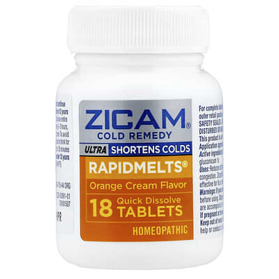 Zicam Ultra Cold Remedy, RapidMelts®, Orange Cream, 18 быстрорастворимых таблеток