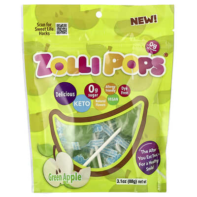 Жевательные конфеты The Clean Teeth Pops, зеленое яблоко, 3.1 oz (88 g)
