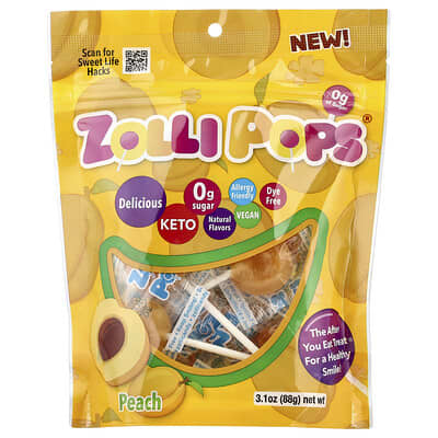 Zollipops леденцы The Clean Teeth Pops®, персик, 3.1 oz (88 g)