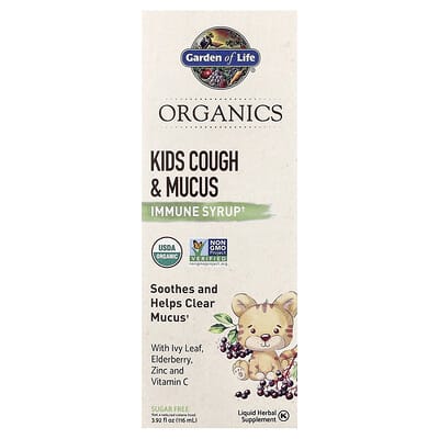 Garden of Life Organics, Детский сироп от кашля и слизи, с плющом, цинком и витамином C, 3.92 fl oz (116 ml)