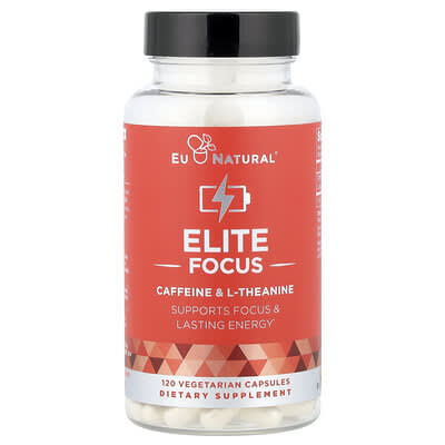 Eu Natural Elite Focus, Caffeine & L-Theanine, 120 вегетарианских капсул