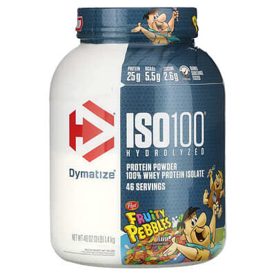 Изолят сывороточного протеина Dymatize ISO100® Hydrolyzed, 100% Whey Protein Isolate, Post® Fruity Pebbles™, 3 lb (1.37 kg)