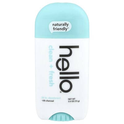 Hello Дезодорант с углем 24 Hr Deodorant, Clean + Fresh, 2.6 oz (73 g)