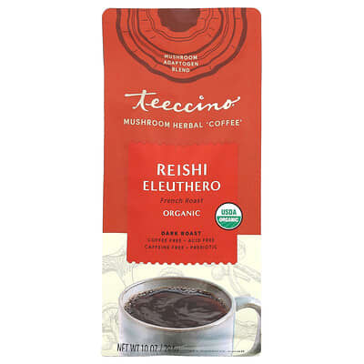 Травяной кофе с грибами, Reishi Eleuthero, темная обжарка, без кофеина, 10 oz (284 g)