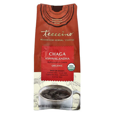 Кофе-альтернатива Miraculous Mushrooms™, Chaga Ashwagandha, Butterscotch Cream, без кофеина, 10 oz (284 g)