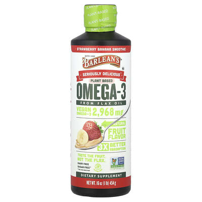 Barlean's Seriously Delicious®, растительный Омега-3 из льняного масла, Strawberry Banana Smoothie, 16 oz (454 g)