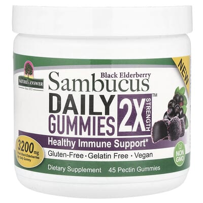 Nature's Answer жевательные мармеладки с черной бузиной Sambucus, усиленная формула, 3,200 mg, 45 Pectin Gummies