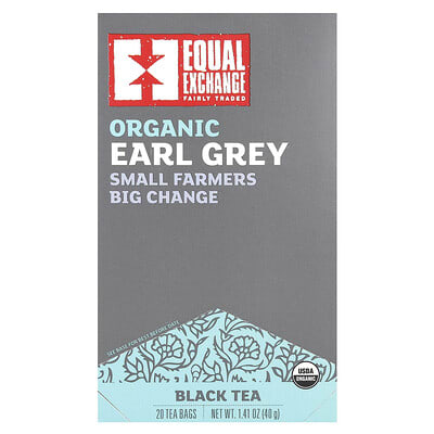 Органический чай Earl Grey, черный чай, 20 чайных пакетиков, 1.41 oz (40 g)