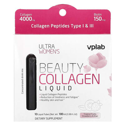 Ultra Women's Beauty коллаген жидкий, тропические фрукты, клубника и киви, 10 трубок, 3.38 fl oz (100 ml)