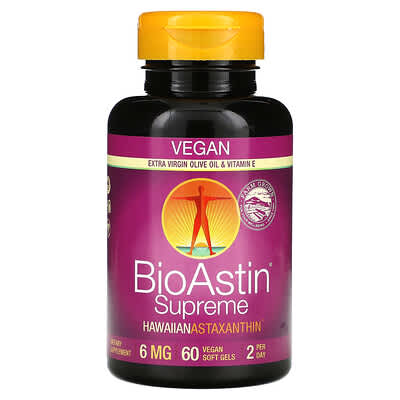 BioAstin® Supreme, Hawaiian Astaxanthin, 6 mg, 60 веганских мягких капсул