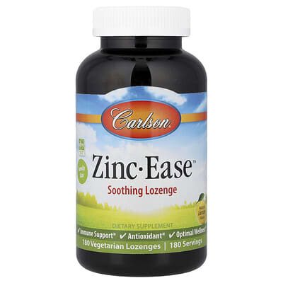 Zinc-Ease™ успокаивающие леденцы, Natural Lemon, 180 вегетарианских леденцов (10 mg на леденец)