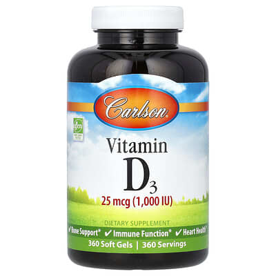 Vitamin D3, 25 mcg (1,000 IU), 360 Soft Gels