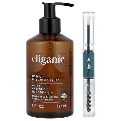 Набор для ресниц и бровей Cliganic Dose of Intense Moisture™, органическое касторовое масло, 8 fl oz (237 ml)