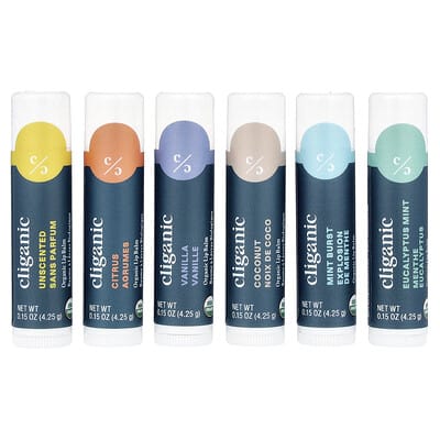 Cliganic Органический набор бальзамов для губ, Rainforest Fresh, 6 шт., 0.15 fl oz (4.25 ml) каждый