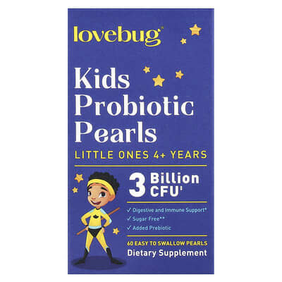 Детские пробиотики LoveBug Probiotics Pearls, 4+ лет, 3 Billion CFU, 60 жевательных жемчужин
