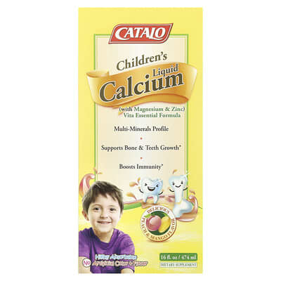 Детский жидкий кальций CATALO с магнием и цинком, Peach and Mango, 16 fl oz (474 ml)