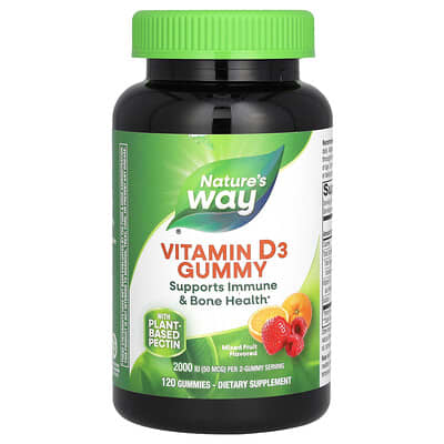 Желейные витамины D3, смесь фруктов, 120 штук (25 mcg (1,000 IU) на одну штуку)