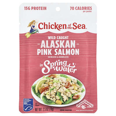 Дикий розовый лосось Аляски в родниковой воде, 2.5 oz (70 g)
