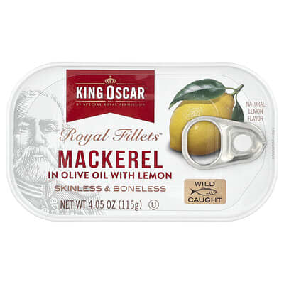 Royal Fillets™, Mackerel in Olive Oil with Lemon, 4.05 oz (115 g)