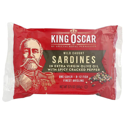 Wild Caught Sardines In Extra Virgin Olive Oil With Spicy Cracked Pepper, One Layer, 3.75 oz (106 g)